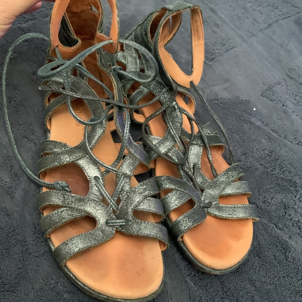 Metallic Gray Gladiator Sandals - image 3
